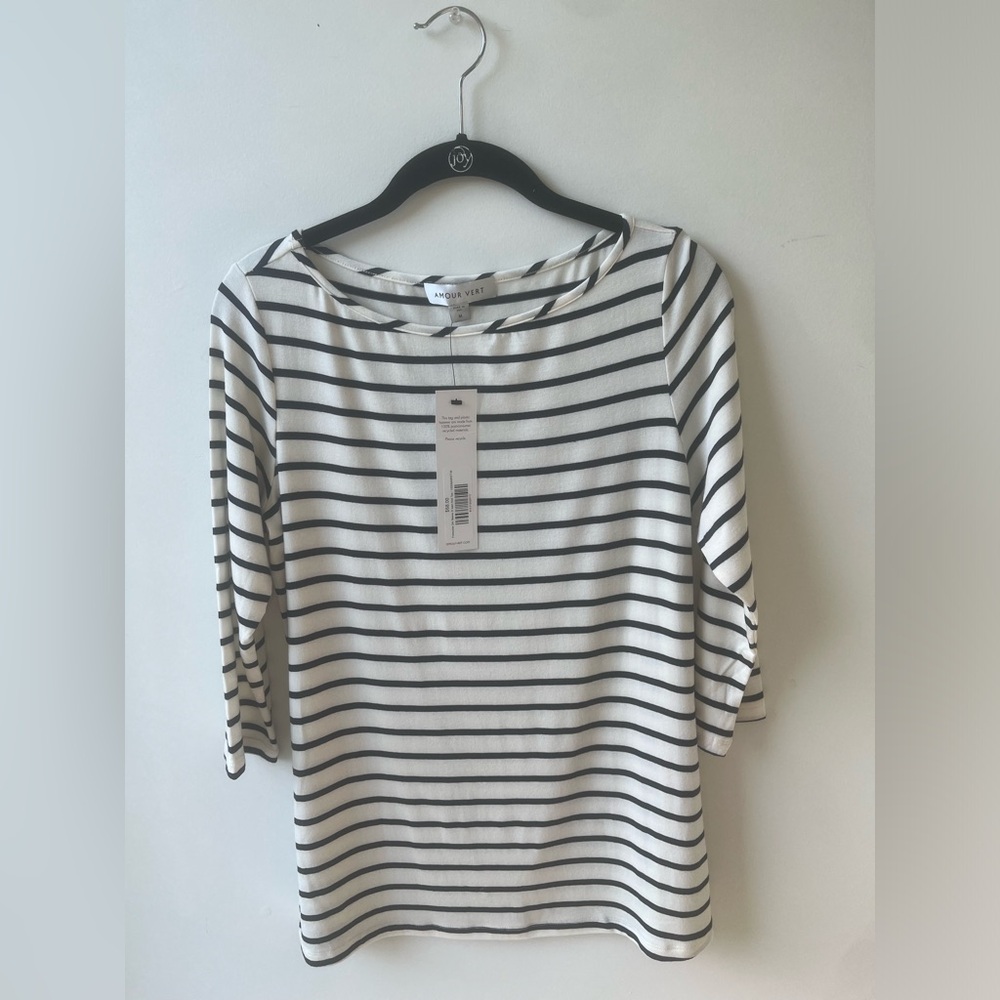 Amour Vert Francoise 3/4 Sleeve Modal Tee in Marine Stripe Medium - NWT